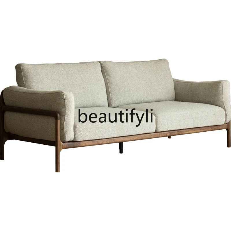 

North American black walnut sofa modern simple living room full solid wood sofa combination log furniture