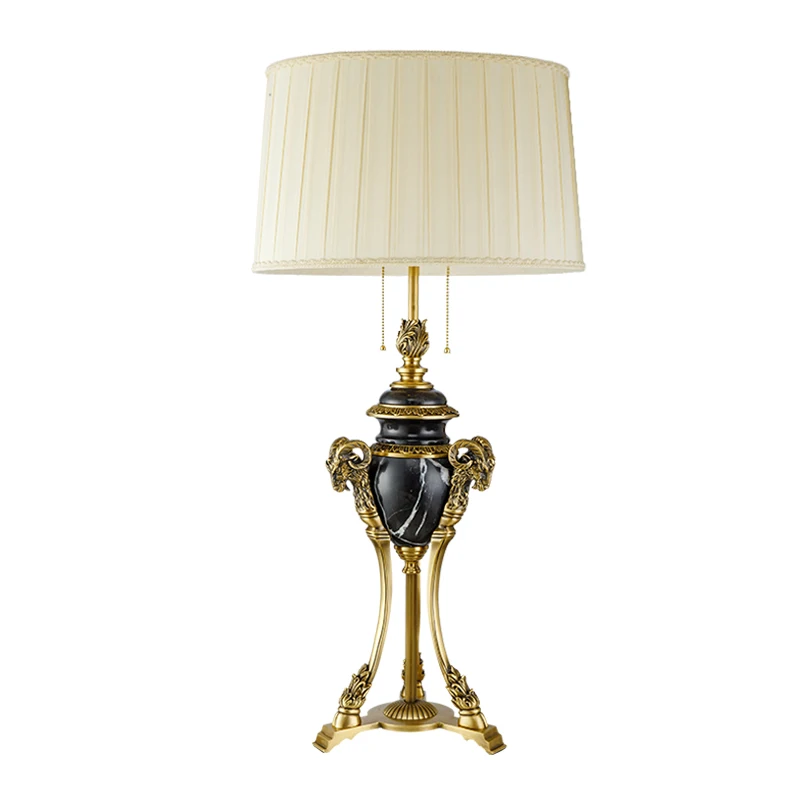 Copper table lamp bedside lamp vintage vintage luxury lighting table lamp villa court living room marble LED bronze