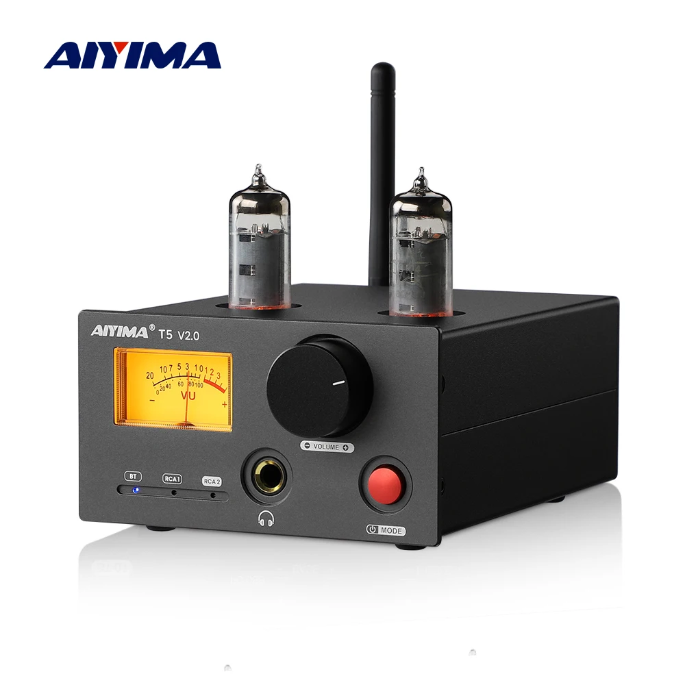 AIYIMA T5 V2.0 Vacuum Tube Headphone Amplifier VU Meter Power 160W*2 Bluetooth QCC3034 Class D Stereo Hifi Home Amplificador