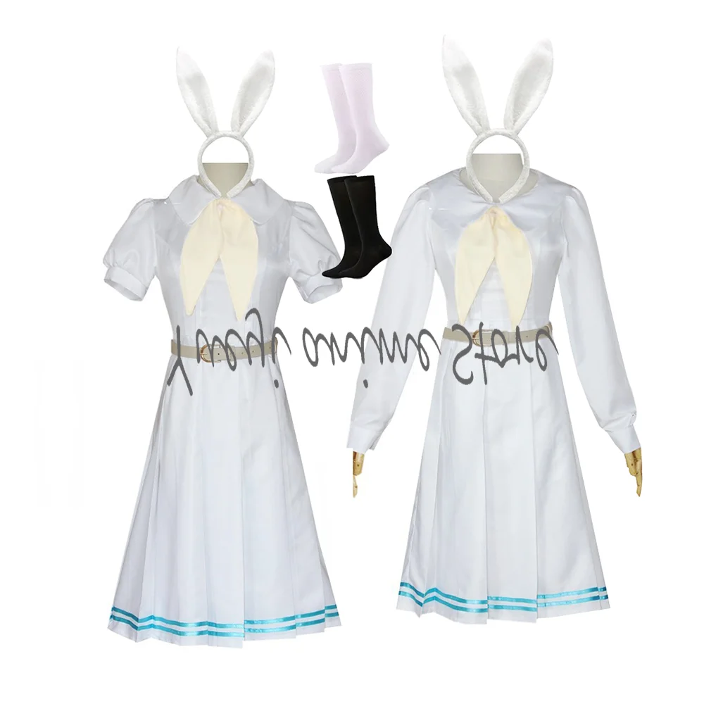 

Anime Cosplay Rabbit Haru Costume women White long Short sleeves Dresse