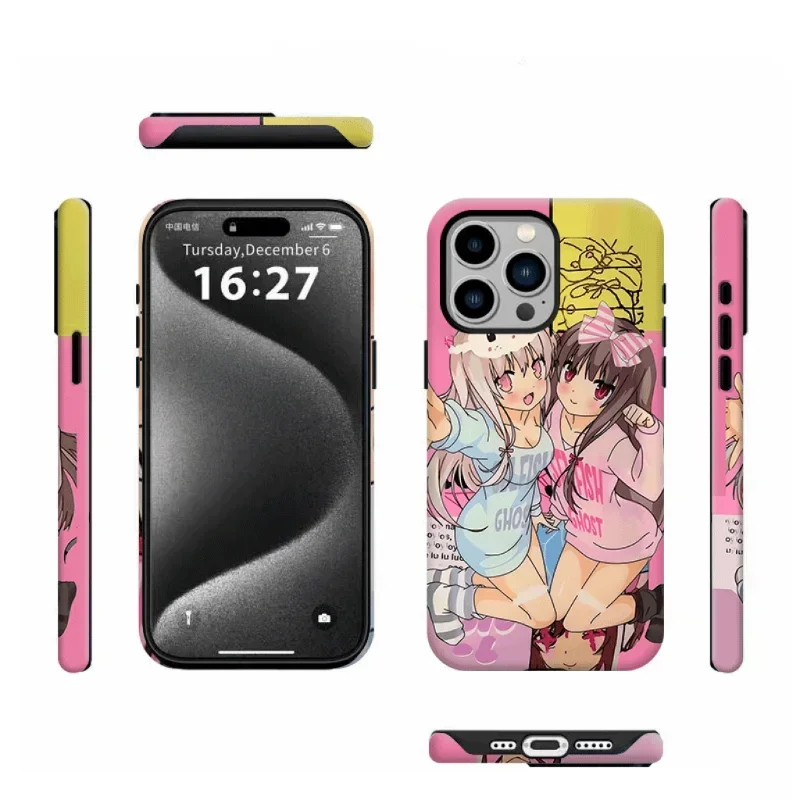 Ins Cute Anime Girl Phone Case for IPHONE 16 15PRO MAX 14 13 12 11 PRO Plus 15pro XS Acrylic TPU Two in One Mobile Phone Cases
