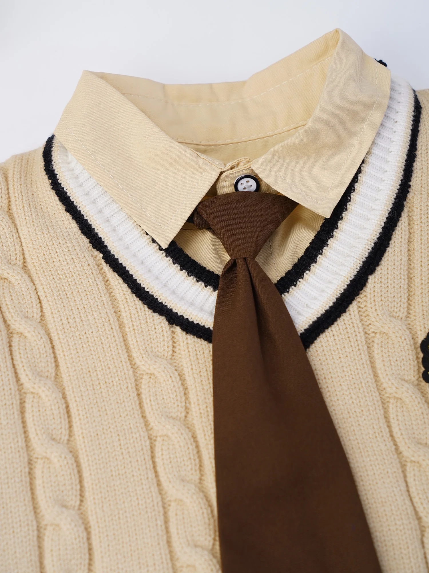 سترة متماسكة على طراز Preppy للأطفال الصغار مع ربطة عنق قميص وخصر مطاطي أو تنورة لربيع الخريف