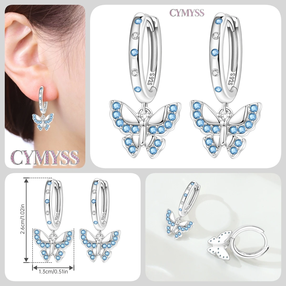 925 Sterling Silver Inlaid Zircon Butterfly Earrings Insect Element Original Design Women's Fashion Party Jewelry Gift Ear Loops S4bec08a7367b414b93e6d9baa997fc94a