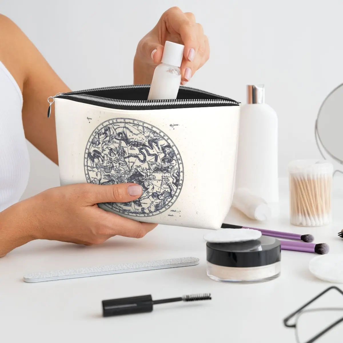 

Знак зодиака со звездой, карта созвездия, чернила на бумаге, женские косметички, дорожный органайзер для макияжа, сумка для хранения туалетных принадлежностей, Dopp Kit Box