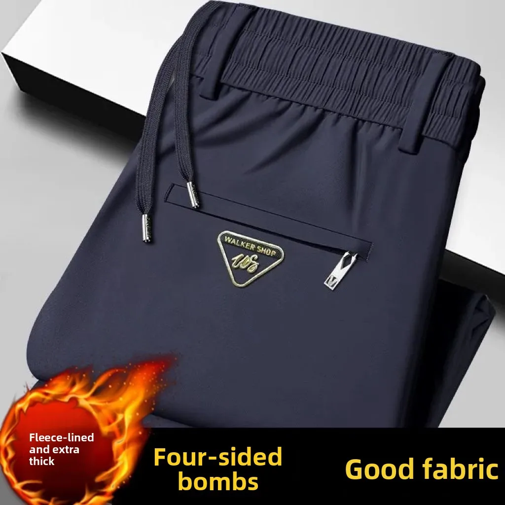 Thiened Fce Calças Masculinas Cintura Elástica Loose Fit Inverno Casual Perna Reta Calças Longas Faionable Urban Sle Youth