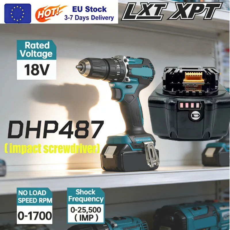 Baterías 18V 6Ah 18650 para Taladro de Impacto Eléctrico sin Escobillas Makita DHP487 700N.M 13mm Atornillador de Impacto Inalámbrico