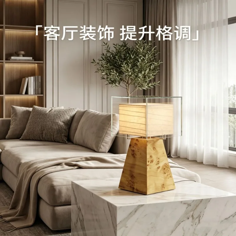 Medieval style solid wood high-transparency glass lampshade bedroom bedside lamp third-speed dimming eye protection light