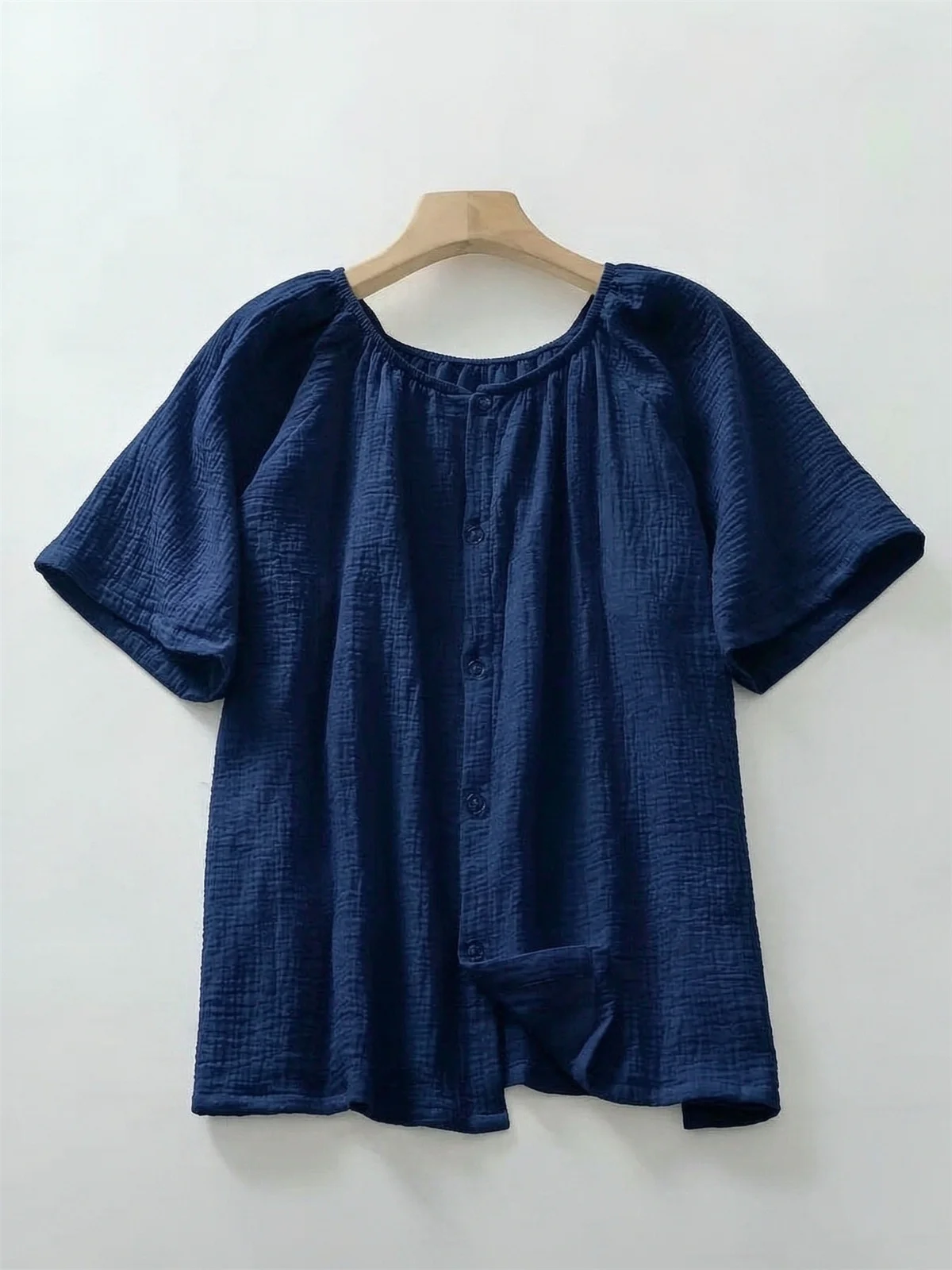 Plus Size Basic Commuting Shirts Solid Color Simple Cardigan Summer Short Sleeve Tops For Women Prue Cotton Top