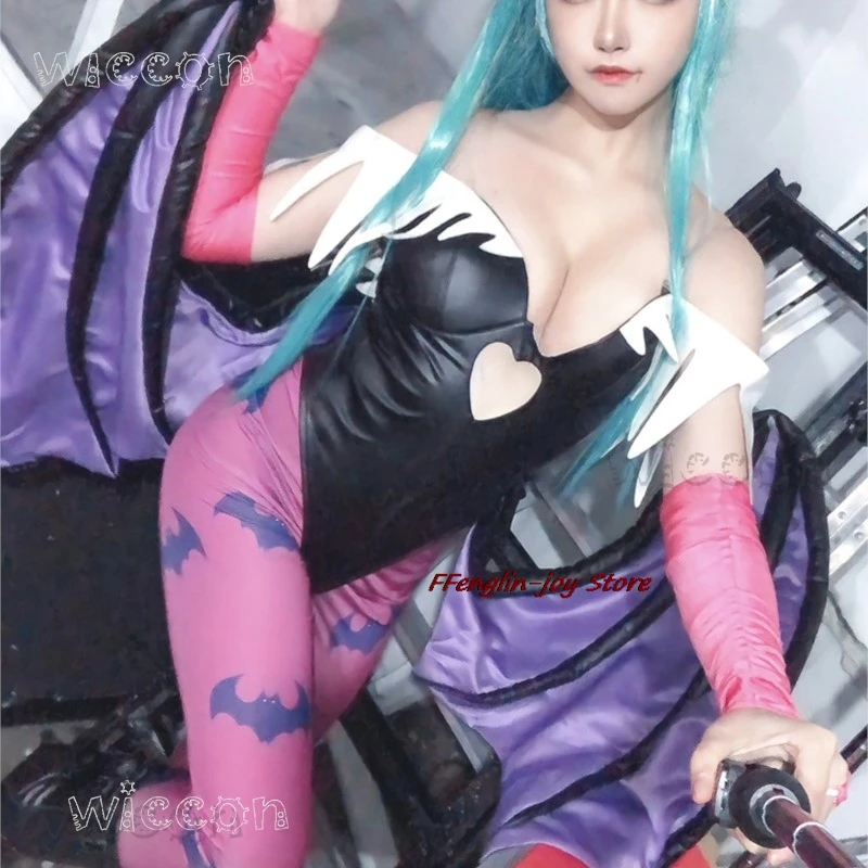 Disfraz Halloween AMiccos Game Tumes Women's Game Heart Hollow Top Morrigan أزياء تنكرية Mujer niña