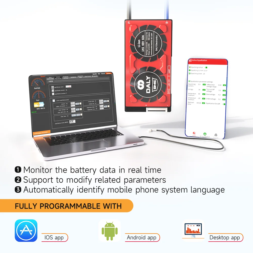 Hibms Smart Lifepo4 Bms 4S 12V 24V 36V 48V 60V 30A 100A Li-Ion 3S 8S 10S 12S 13S 16S 24S Bluetooth App Balance Board 1A Parallel