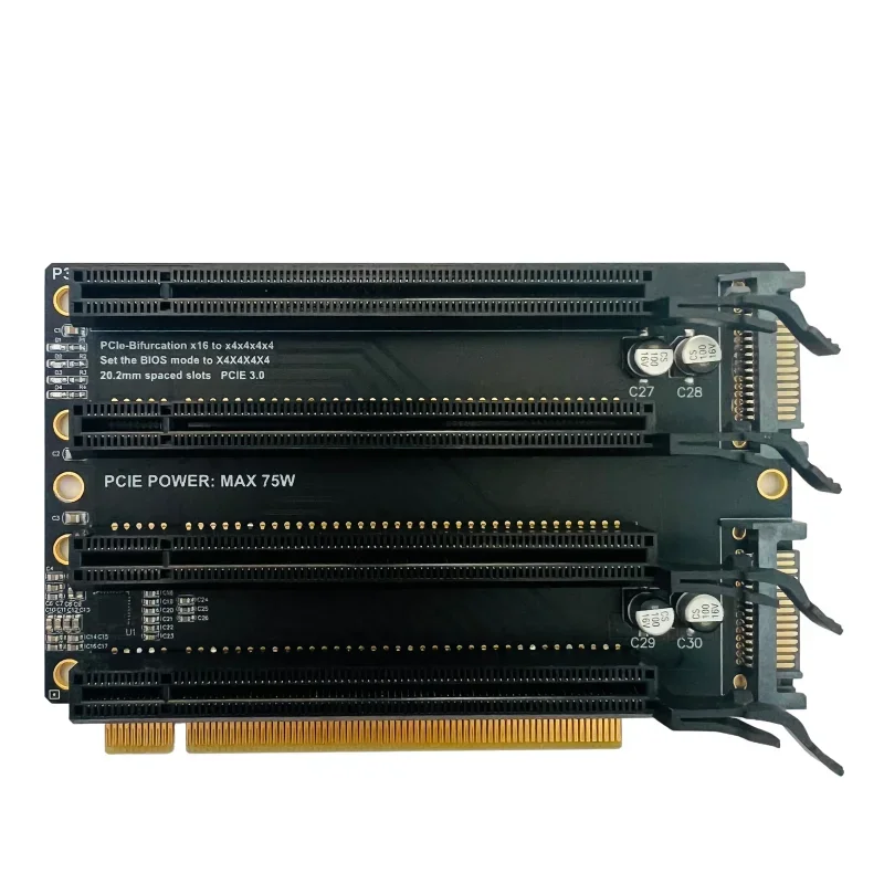 PCIe 3.0 X16 1 do 4 podzielonej karty karty rozszerzającej Gen3 x4x4x4x4x4 Adapter bifurkacji karta 1 do 4 Slot SATA zasilacz