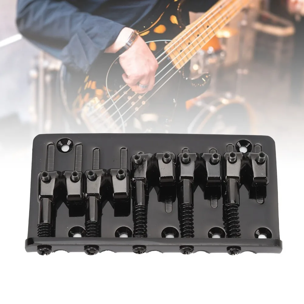 Alloy Bass Bridge ​Adjustable Saddle​ ​Replacement Bridge ​5-String Bass Bridge​ ​Silver/Black ​Electric Bass Part​