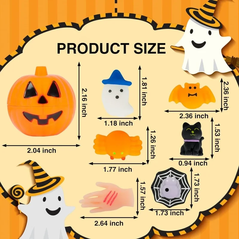 12pcs pumpkin shells 24pcs Mochi Squishy Halloween Toys Party Favors Squeeze Toys Stuffed Favors Gift Bags Stocking Stuffers