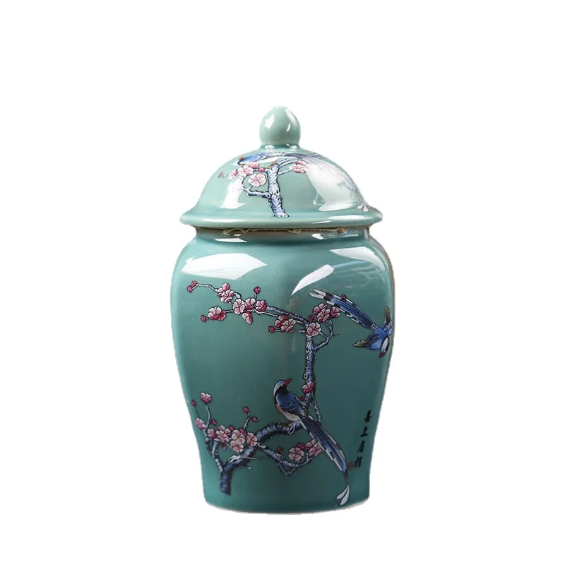 Classic Ceramic Tea Box Home Candy Sealing Jar Hexagonal Plum General Jar Table Top Flower Arrangement Vase Home Decoration New