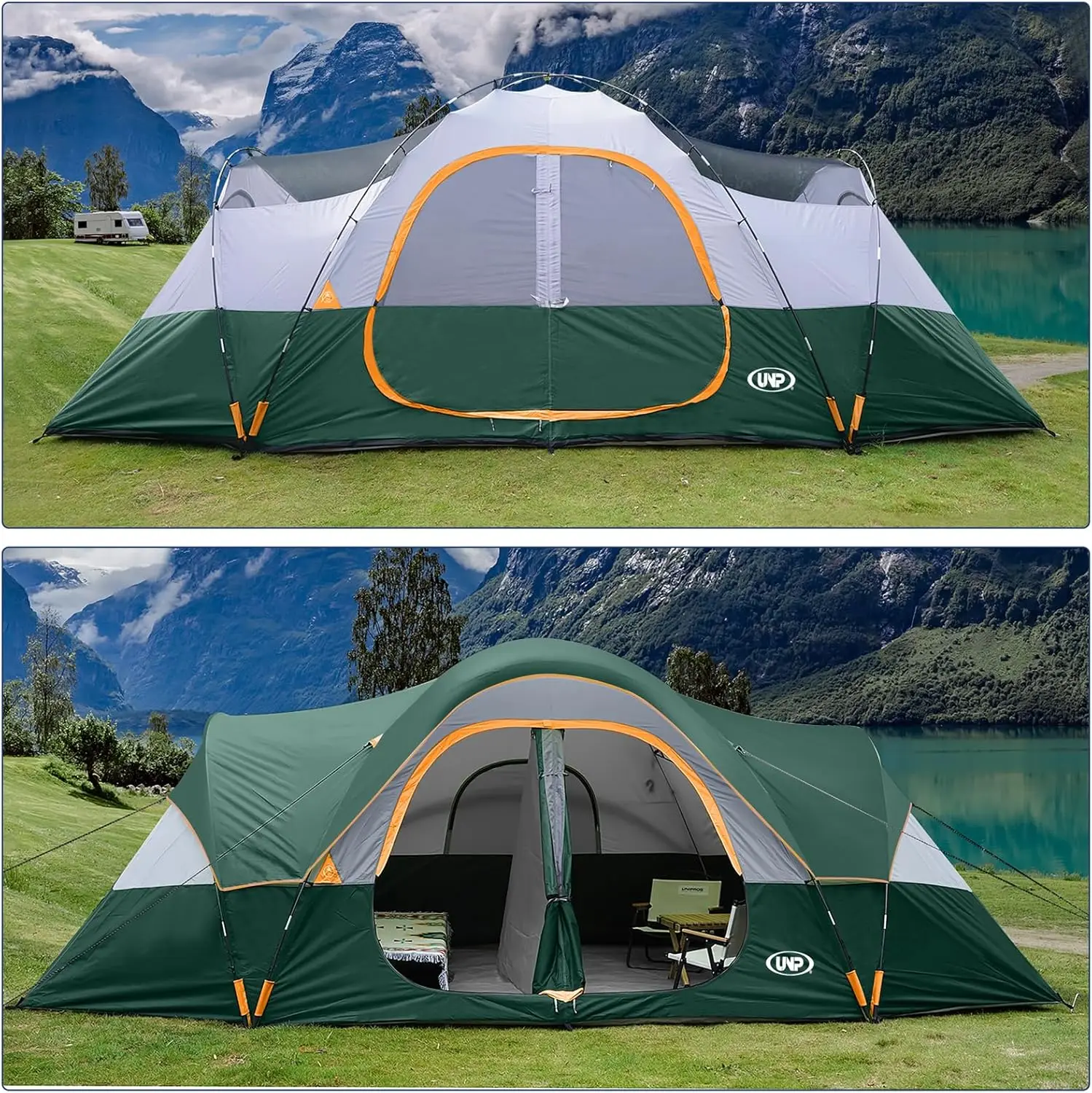 

Camping Tent 10-Person-Family Tents, Parties, Music Festival Tent, Big, Easy Up, 5 Large Mesh Windows, Double Layer, 2 Room,