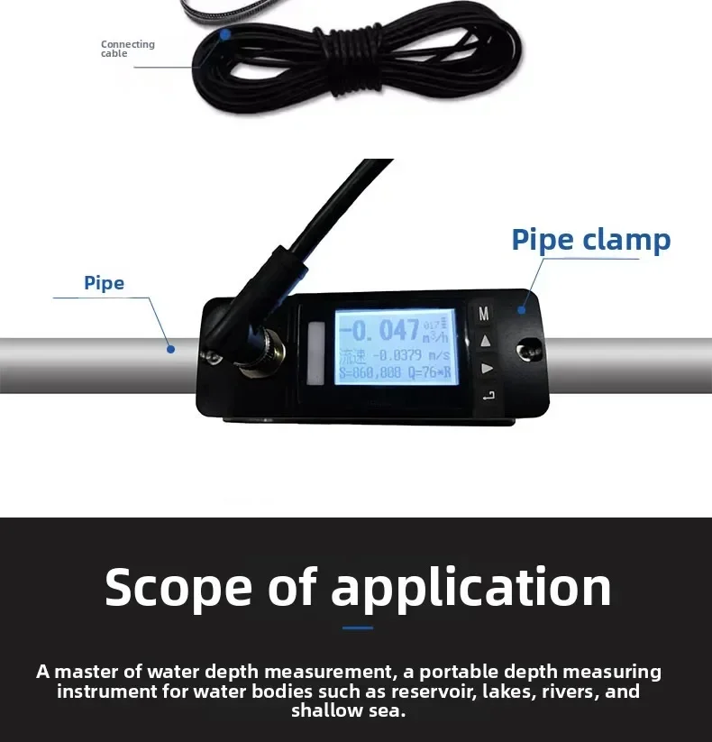 Handheld Ultrasonic Flowmeter Portable, Water Flowmeter Pipe Outer Clamp Water Flow Rate
