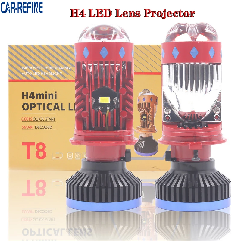 

T8 H4 Mini Projector Led Headlight Bulb 90w 20000lm H4 High Low Beam Car Led Headlamp Bulb H4 whit fan Projector h4 headlights