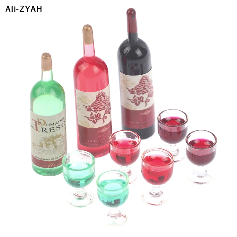 3pcs/set 1/12 Dollhouse Miniature Simulation Wine Bottle Wine Glass Model Toys