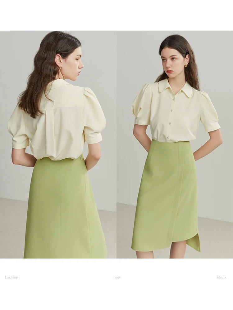 FSLE Summer 2022 New French Court Style Women Shirts Puff-sleeved Short Sleeve Elegant Vintage Casual Female Blouses Tops