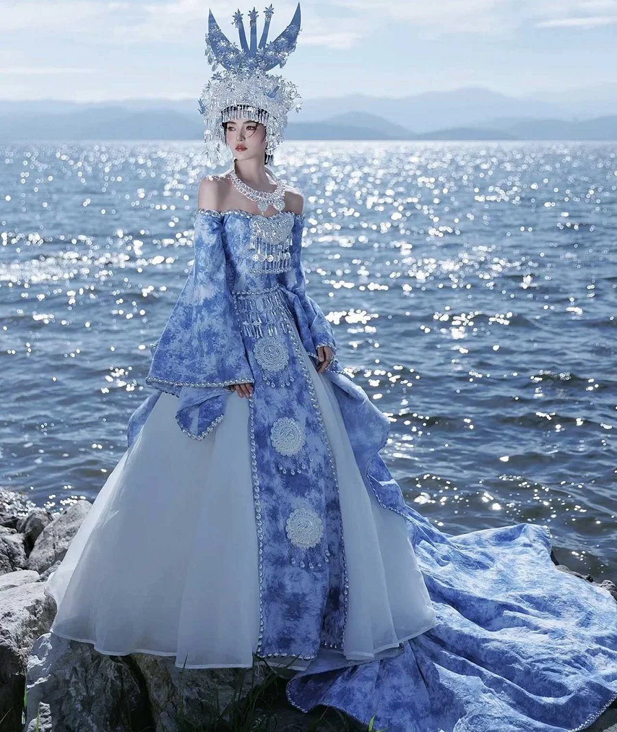 Miao Feature Clothing Women's High-End Trailing Dresses Miao Fashion Shows Travelling Tourist May Festival Costume