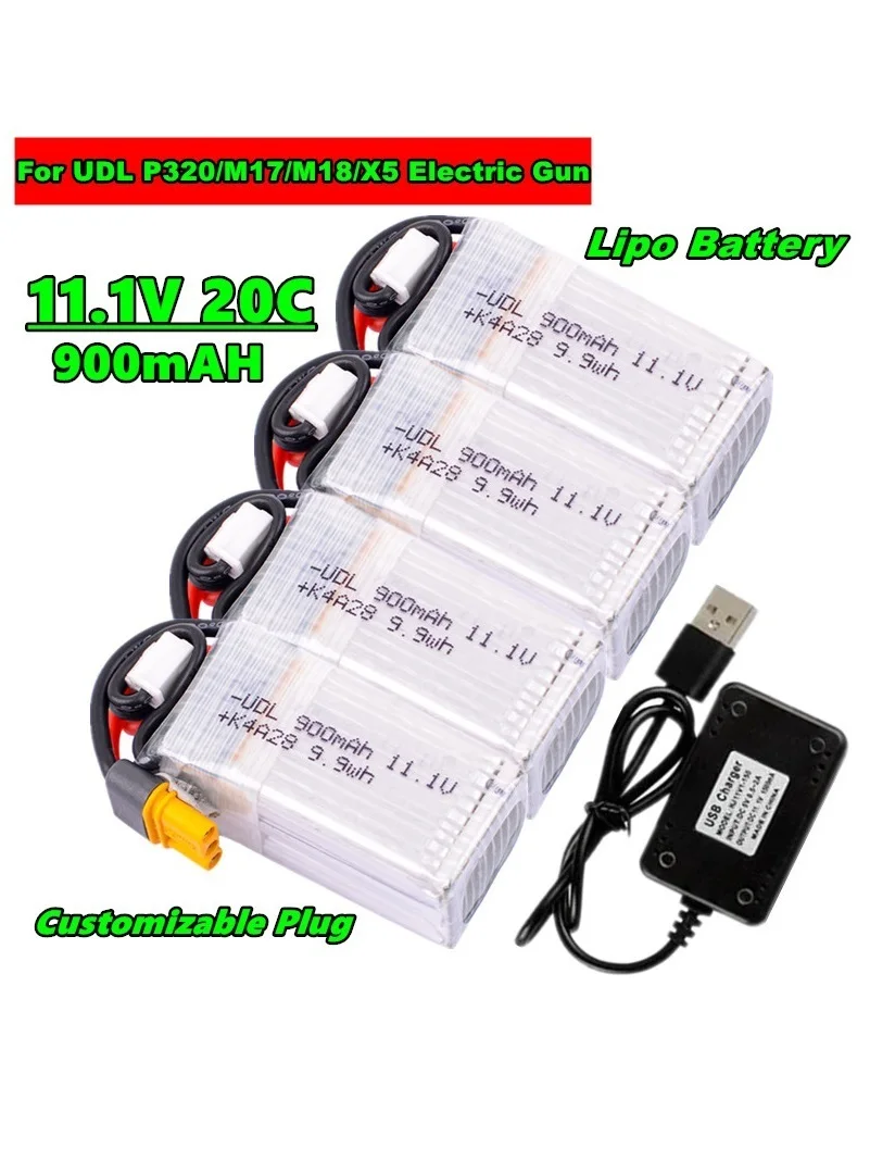11,1V 900mAh 20C Lipo-Akku für UDL P320/M17/M18/X5 Elektropistolen-Akku für Airsoft BB Luftpistolen Elektrische Spielzeugwaffen