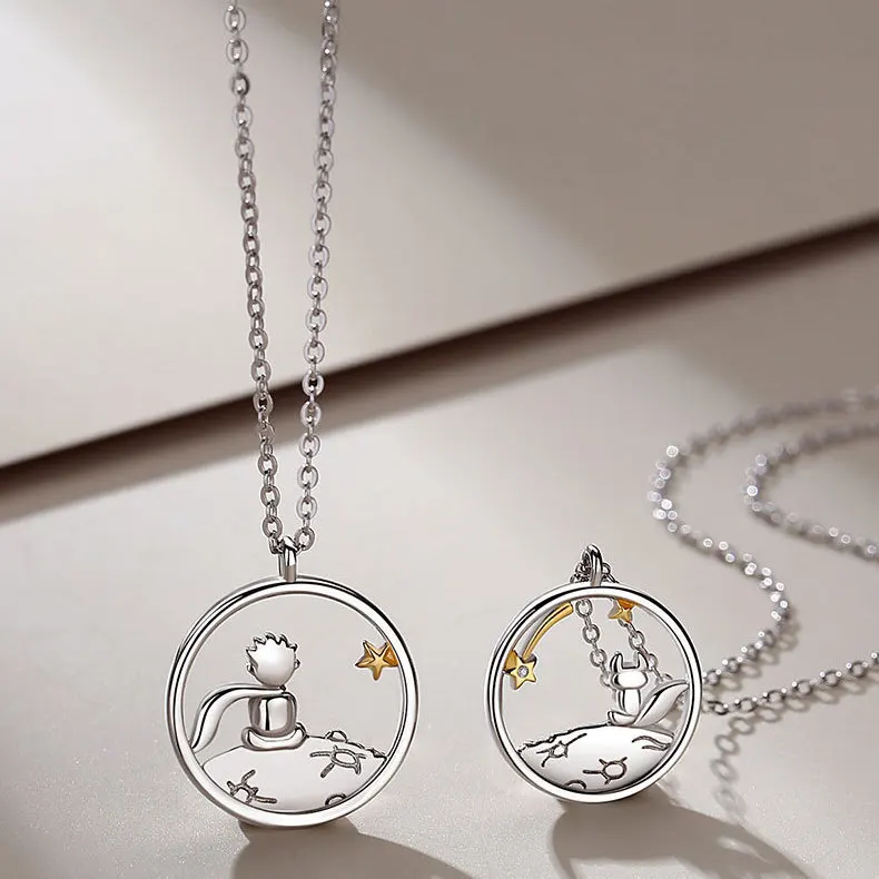 Couple Necklaces Little Prince Fox Pendant Titanium Steel Glossy Chain Necklace Valentine\'s Day Anniversary Jewelry Gift