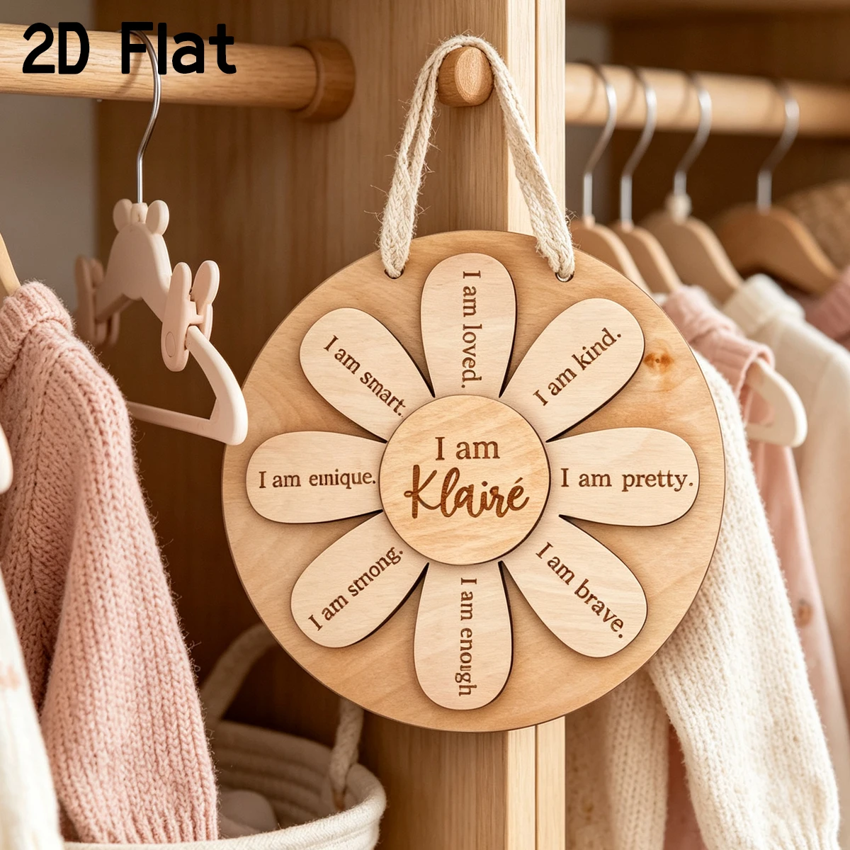 Custom Daisy Flower Baby Wooden Name Plaque With Engraved Secondary Name, Floral Tabletop & Wall Decor, Girls Baby Shower Gift