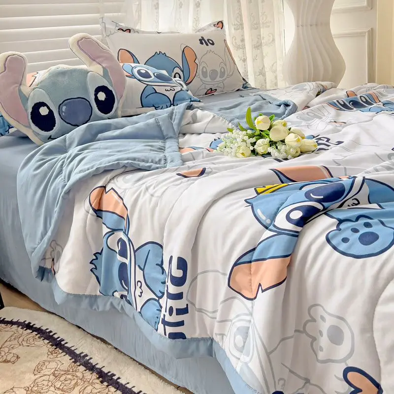 Disney Summer Blanket Stitch Summer Quilt Cartoon Kawaii Mickey Mouse Buzz Lightyear Kids Baby Throw Blanket Full Double Size