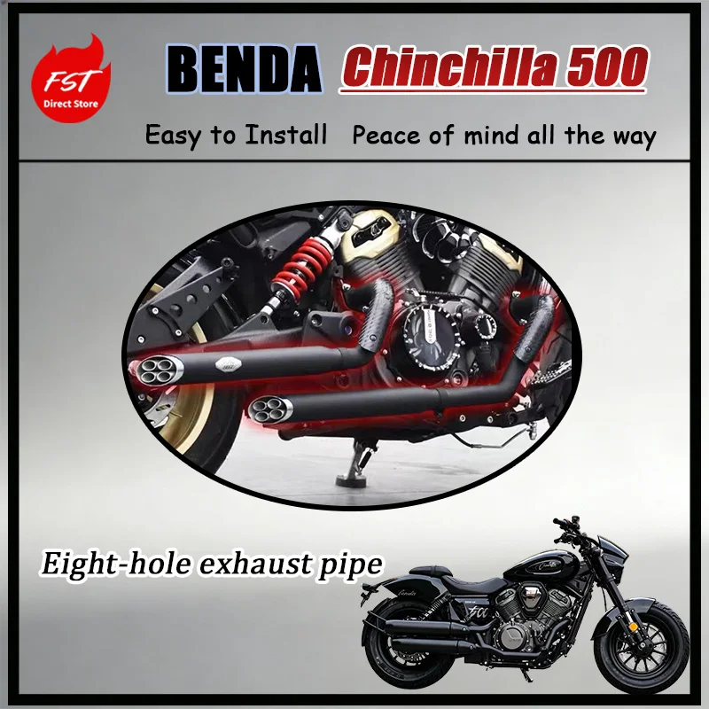 

FBENDA Chinchilla 500 Napoleon 450 8-Hole Full Exhaust System Right Side Dual Outlet Deep Sound Motorcycle Performance Parts