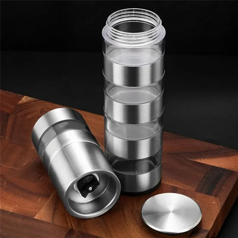 

Multi-Layer Manual Pepper Mill Stainless Steel Spice Grinder, Spice Crusher A88K-Pepper Grinder, Salt And Pepper Ginder,
