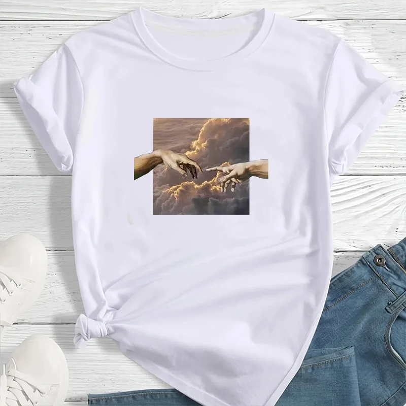 

Fashion T-Shirt Aesthetic Oil Painting Sky Harajuku Shirt Women Women's T-shirt Personality Print Streetwear Tops Clothes Female