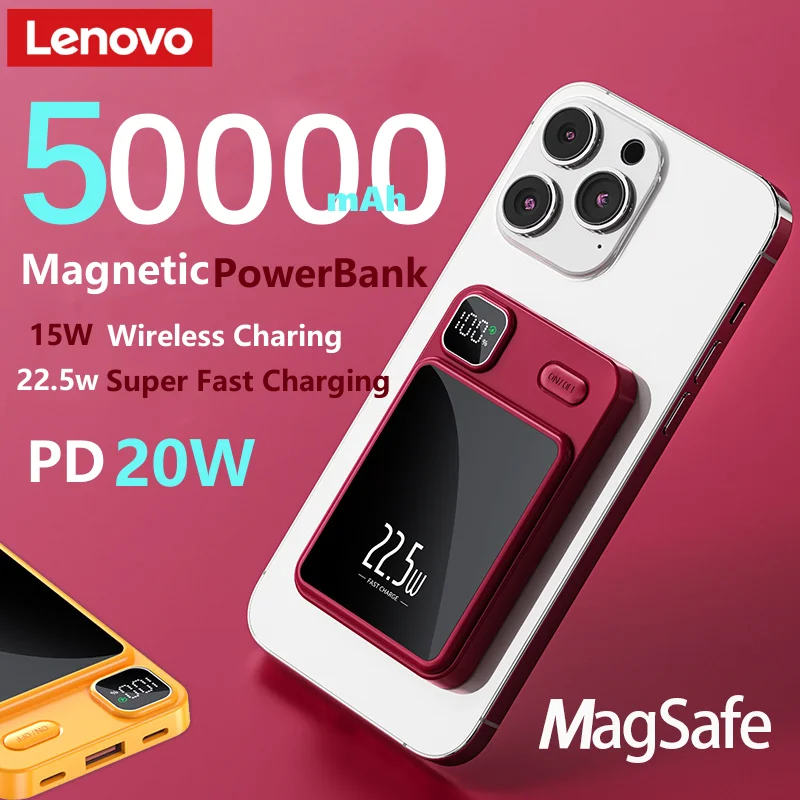 

Lenovo 50000 мАч магнитный беспроводной внешний аккумулятор портативный внешний аккумулятор быстрая зарядка внешний аккумулятор для iPhone Samsung Huawei