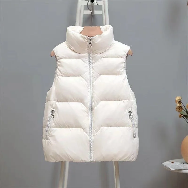 

plus Size Thickened Sleeveless Stand Collar Vest Outerwear for Women Winter Versatile Korean Style Loose Fit with Pocket