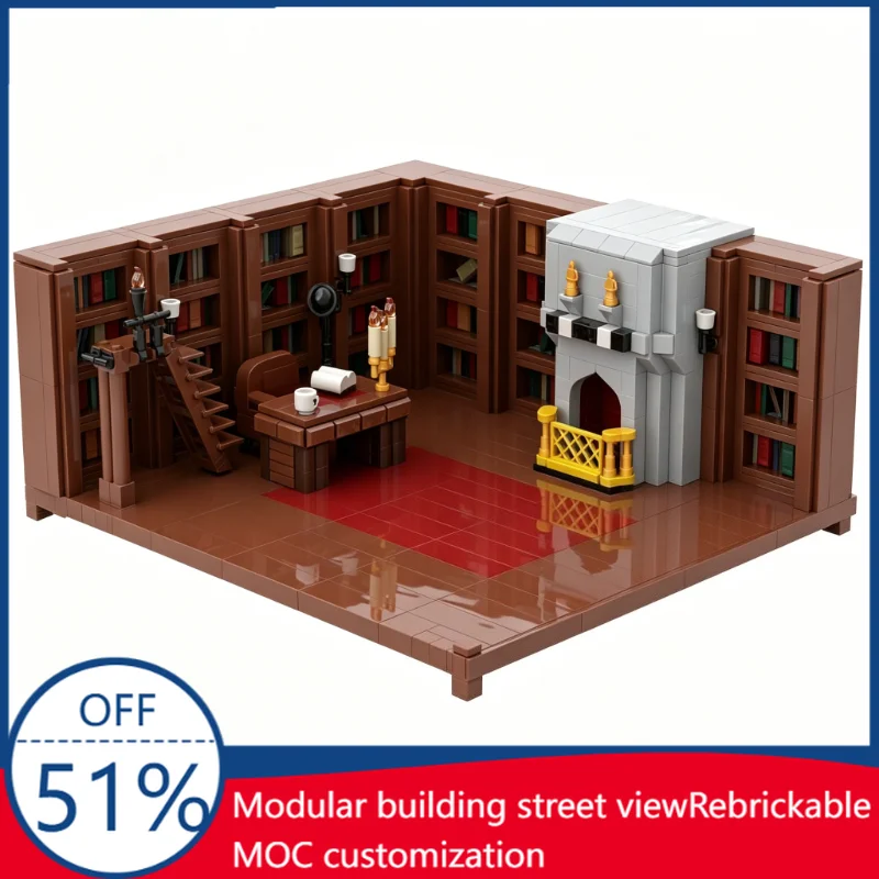 1357PCS MOC The Curator's Room Library Interior Diorama Scene Model Custom Building Blocks DIY Educational Assembly Toy Display