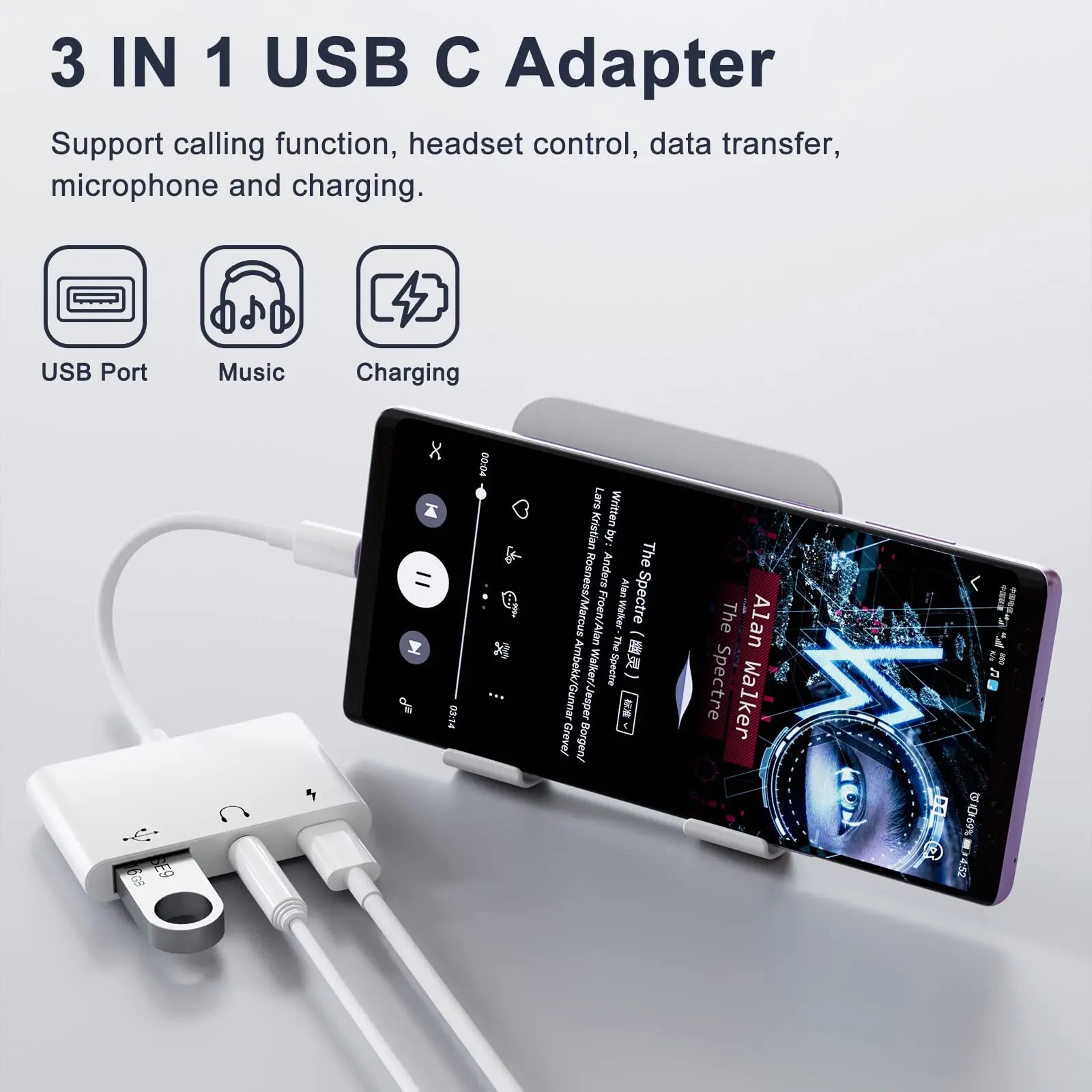 USB C to USB OTG Camera Adapter 3.5mm Headphone Audio Jack Fast Charge Converter for iPad Pro Google Pixel Huawei Xiaomi Samsung