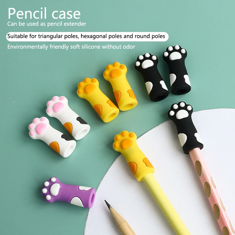 3Pcs Lovely Cat Paw Pencil Cap Cute Pen Topper Covers Stoppers Needles Point Silicone Protector Pencil Extender School Supplies