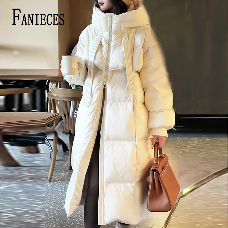 

Пуховики 2024 Winter Long Jacket Women Puffer Casual Streetwear Oversized Loose Hooded Coats Thick Cotton Parkas Down Overcoat