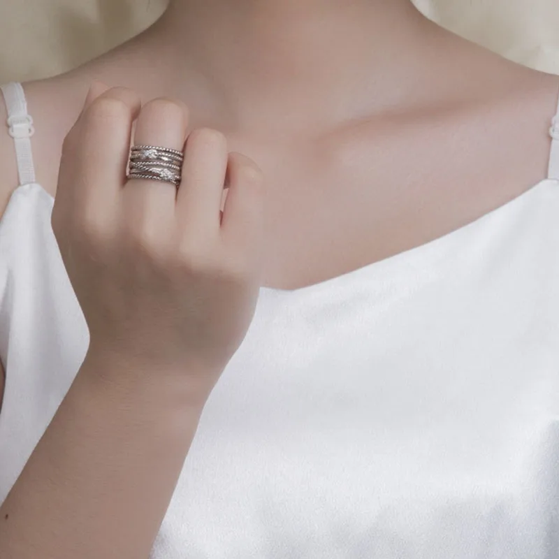 DY 925 Silver Double X Set Zircon Imitation Diamond Classic Button Thread Retro Cross X Ring