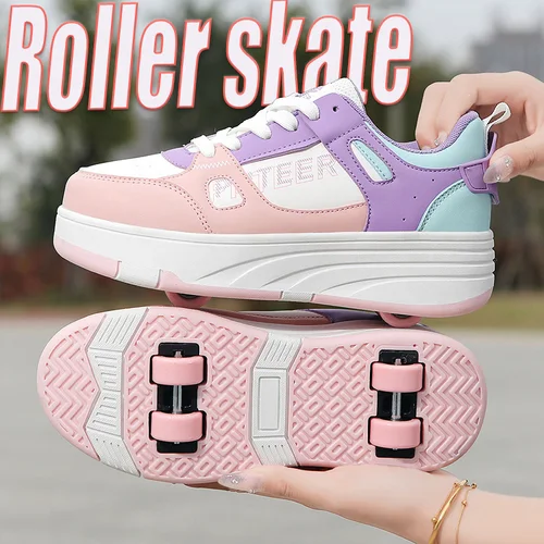Patines de 4 ruedas de doble fila a la moda, zapatos con ruedas, zapatillas de deporte con ruedas de doble uso para niños y adultos