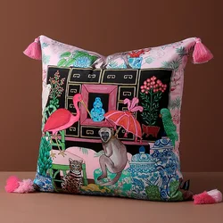 Monkey Pillows Pink Velvet Cushion Case Luxury Jungle Animal Decorative Pillow Cover For Sofa Chair Home Decorations