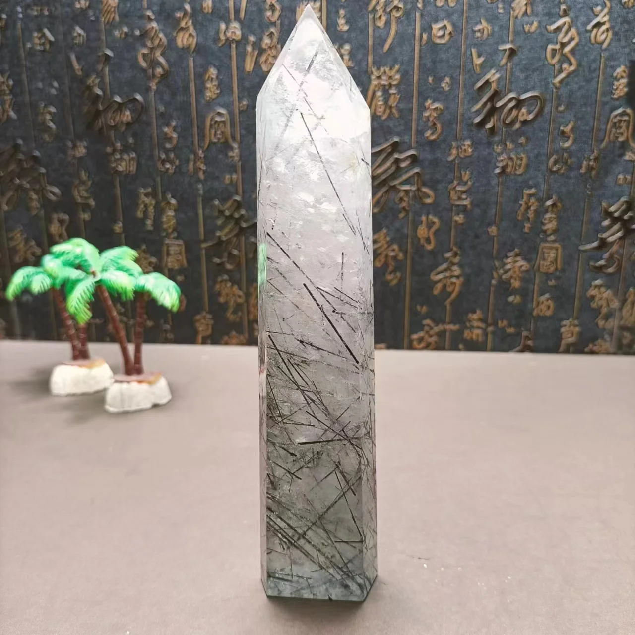 Natural Energy Quartz Crystal Black Hair Wand, Reiki Home Mineral, Degaussing, Decorative Tower, Chakra and Treatment