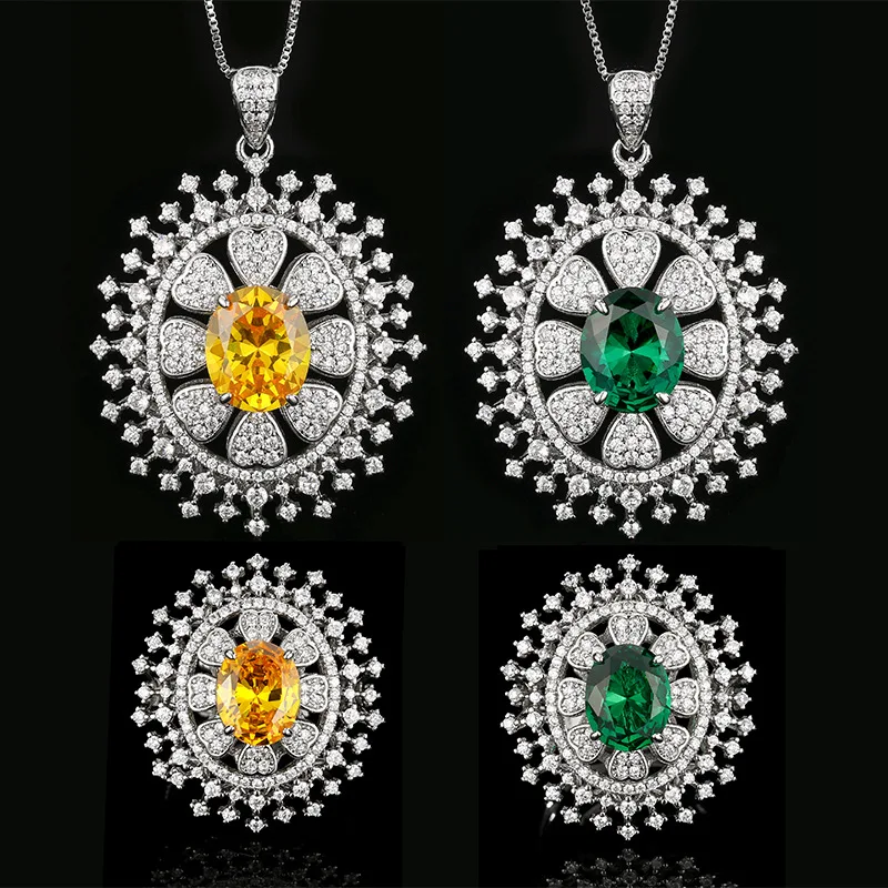 

Exquisite Adjustable Jewelry with Oval Yellow Gemstone Sunflower Style Design Women Necklace Ring Perfect for Party Daily Wear