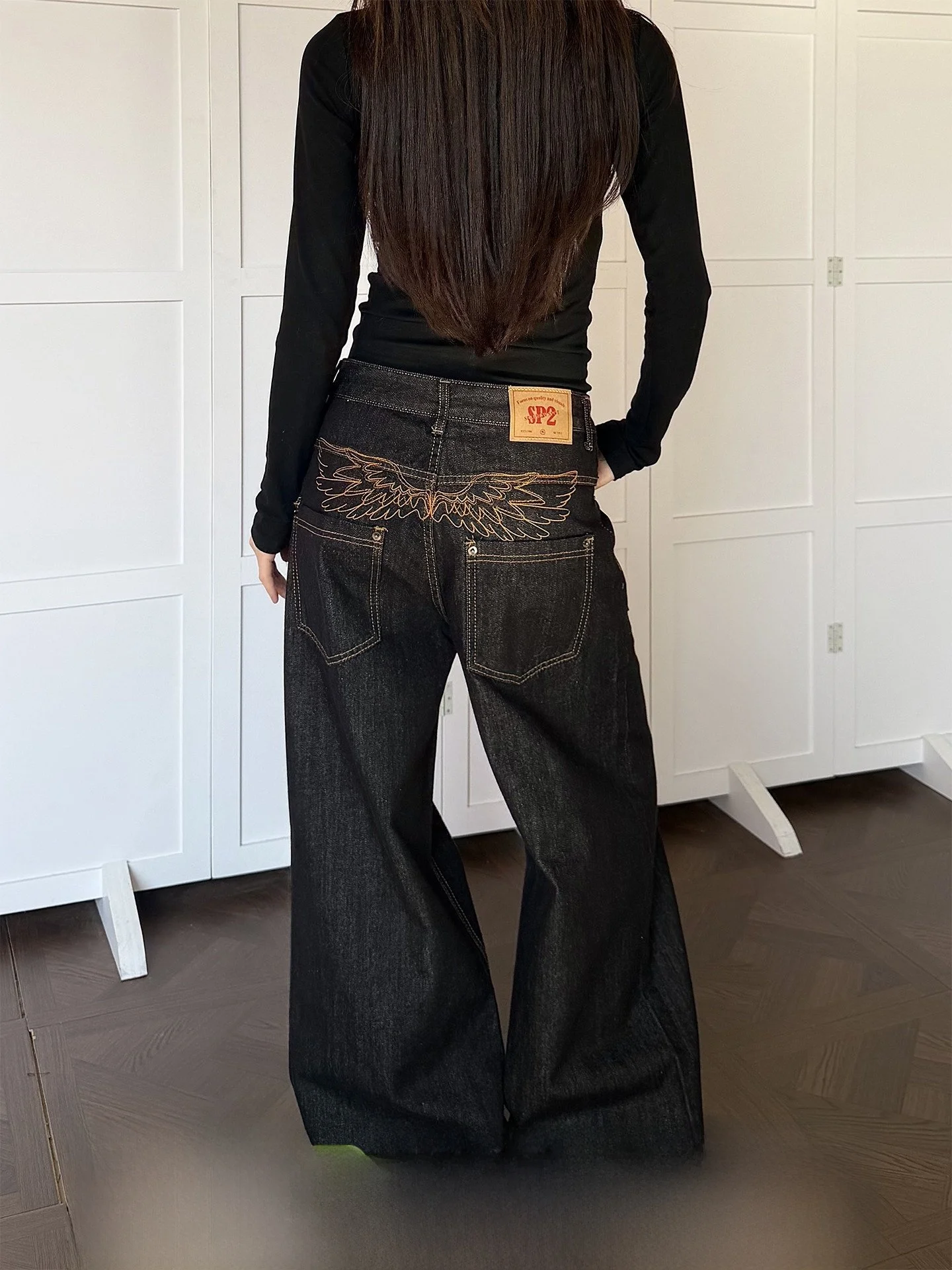 

Don Cry Original Denim Black Embroidery Wide Leg Loose Fit Jeans Unisex Vintage American Design Casual Wear All Seasons