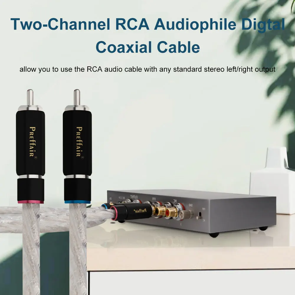 Prefair Audiophile kabel RCA Stereo HiFi kabel interkoneksi Audio berlapis perak dengan colokan berlapis emas 24K untuk Amplifier