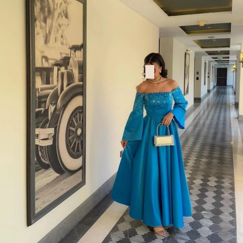 

Customized Half Sleeve Evening Dress Satin Floor-length Gorgeous Prom Dresses Formal Occasion Beading Party Gown Robe Soiree