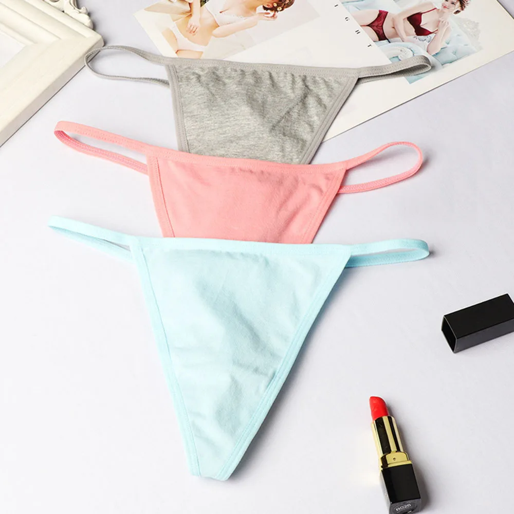 Sexy Knickers Solid Color Cotton Low Waist Bikini G-String Panties Briefs Thong Panties