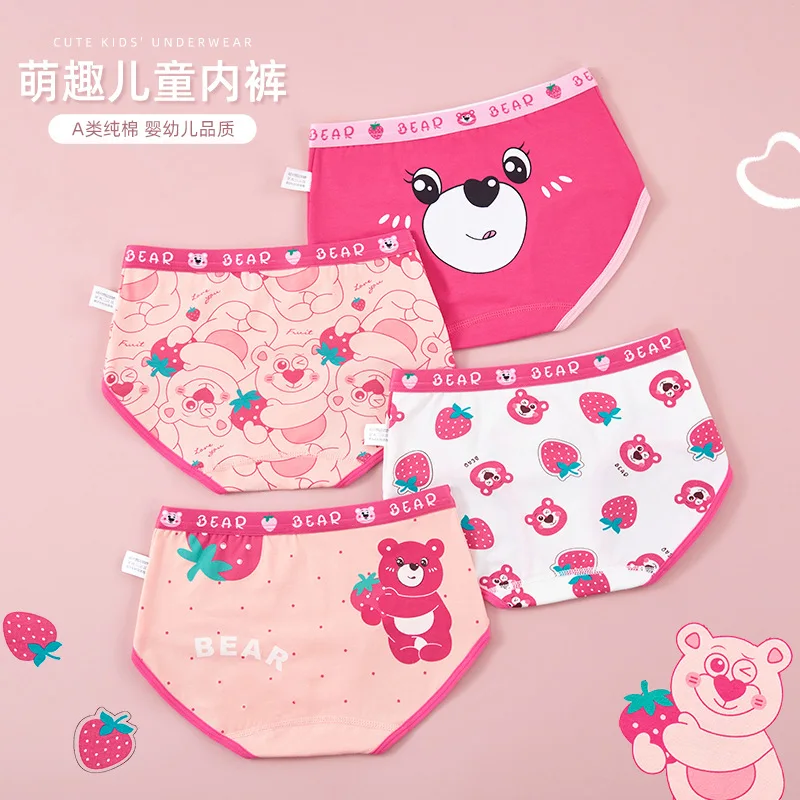 

4Pcs/set Strawberry Bear Kids Cotton Underpant Sanrio Breathable Brie Boys Girls Underwear Boxer Shorts Children's Christmas Day