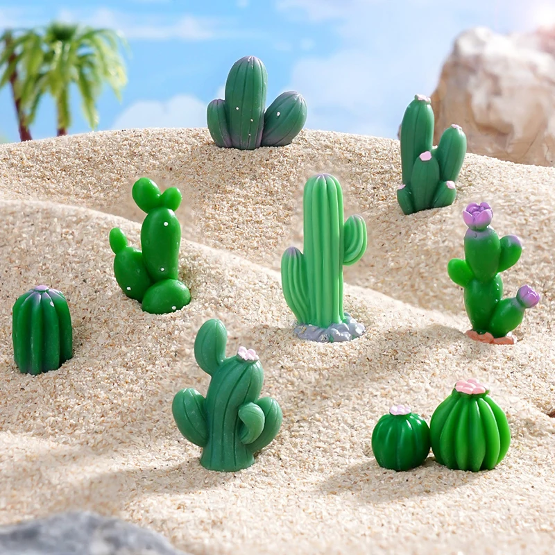 

12pcs Mini Cactus Resin Crafts Simulated Cactus Succulent plant Small Figurines Micro Landscape Fairy Garden Ornament
