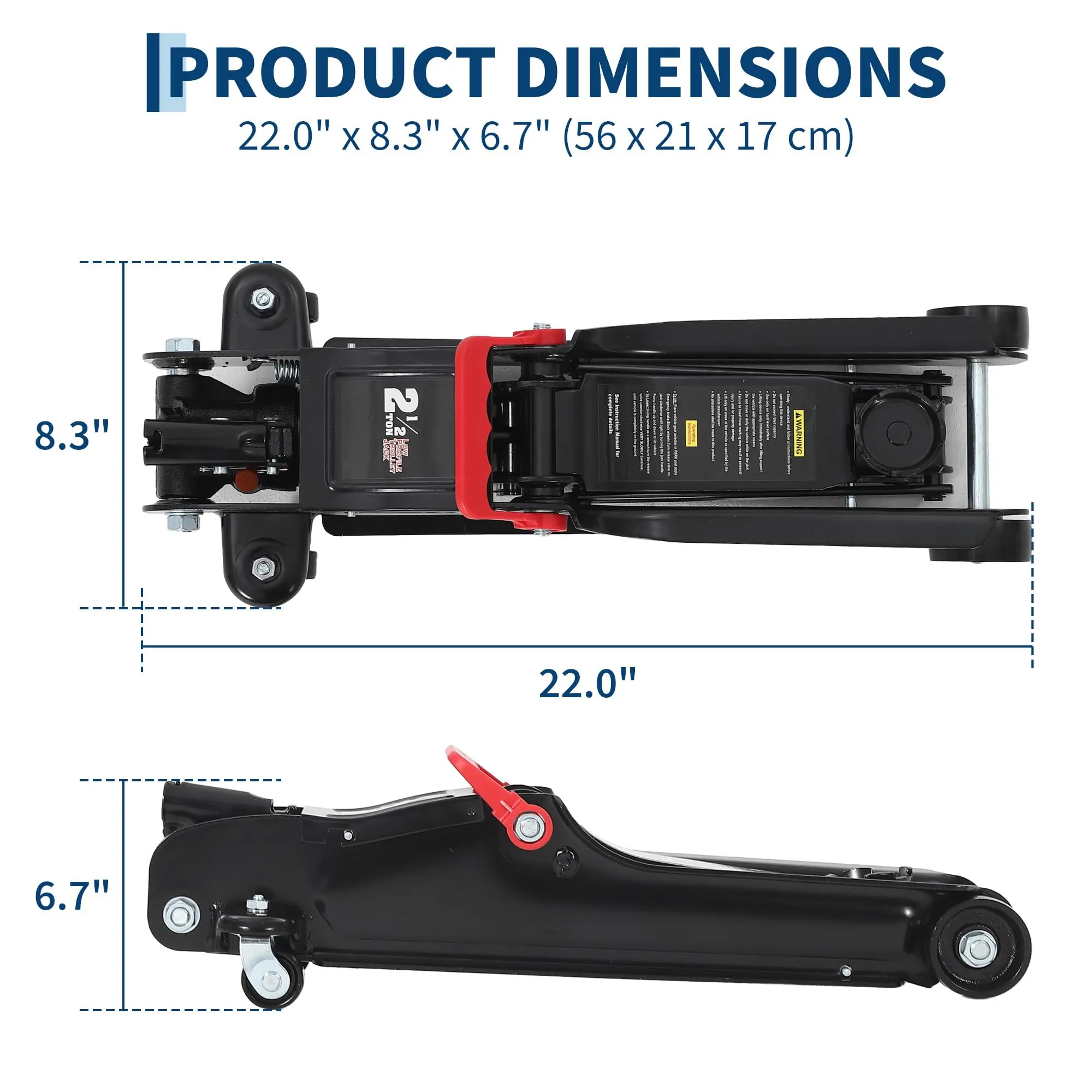 2.5 Ton Heavy-Duty Low-Profile Hydraulic Floor Jack for Cars & SUVs – 5500 lb Capacity, Quick-Lift Design, Black with Red Handle