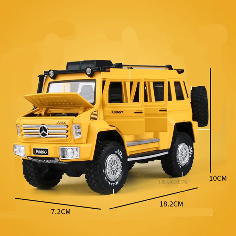 1:28 Die Cast Alloy Car Model Toys UNIMOG U500 Truck Metal Model Simulation Off-Road Vehicle With Light Pull Back Toys For Boys